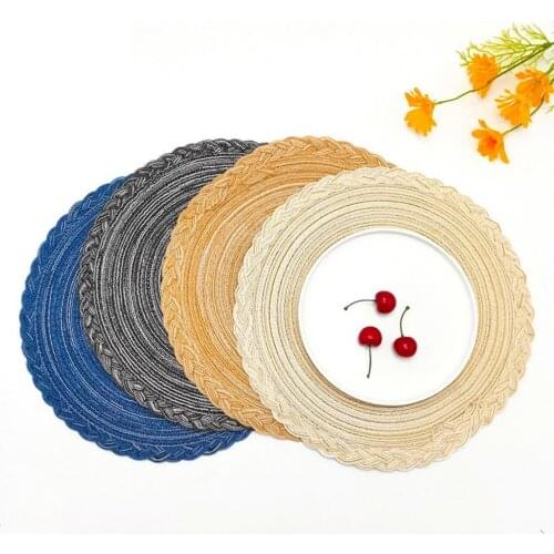 Table Placemat Round Shape Braided Heat-resistant Tableware Pot Holder Mat for Bar