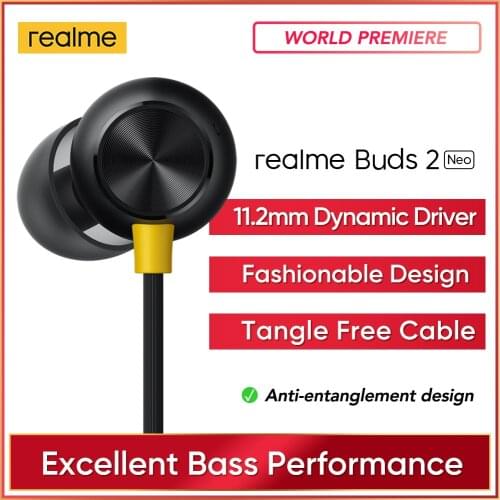 Realme Buds 2 Earbus Earphone Headphone 11.2mm Bass Boost Driver Dual Magnets Cable Organizer Three Button Remote Easy Control