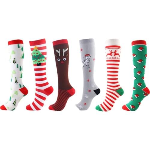 2021 New Elk Compression Socks Unisex Christmas Tree Hat Socks Relieve Muscle Fatigue And Varicose Veins Christmas Gift