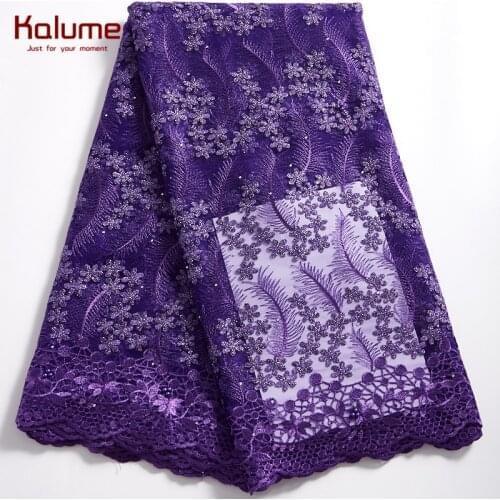 Kalume Latest African Lace Fabric Embroidery French Mesh Lace Fabric With Stones Nigerian Tulle Lace Fabric For Party Sews F2334