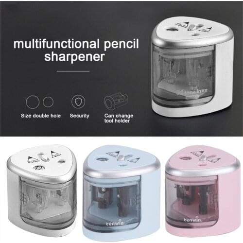 TENWIN 3 Color 2 Double Holes Sacapuntas Automatic Electric Pencil Sharpener Home School Office Desktop Students Supplies