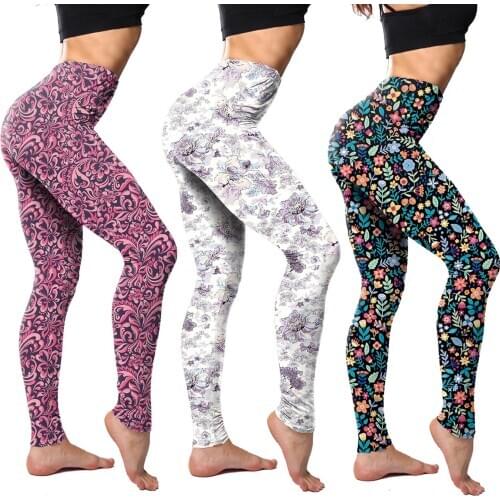 2020 New Womens Classic Retro Slim High Waist Seamless Color Floral Graffiti Print Leggings Yoga Pants лосины для фитнеса