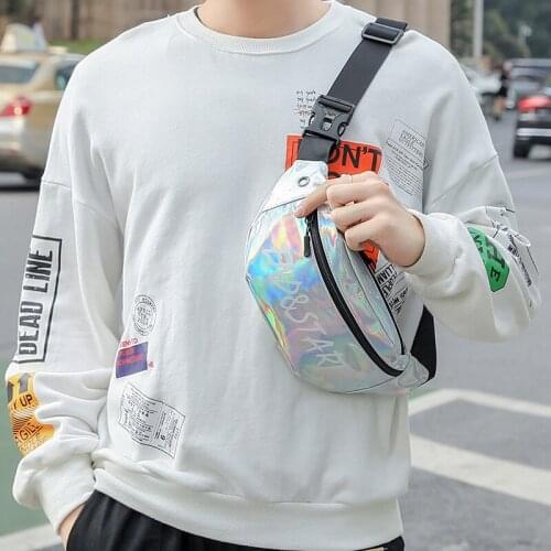 2021 New Laser Waist Bag Outdoor Sporty Cool Black Men Waist Bag Fashion Waterproof Oxford Cloth Travel Chest Bag Male Phone Bag