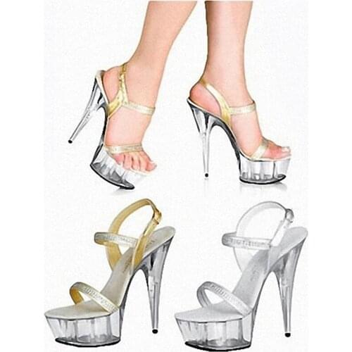 New, transparent platform high heel silver sequins, 15cm sexy model sandals, pole dancing shoes