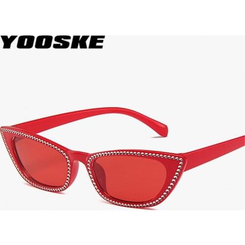 YOOSKE Cat Eye Diamond Sunglasses Women Vintage Square Frame Sun Glasses Ladies Imitation Eyeglasses Luxury Cateye Eyewear