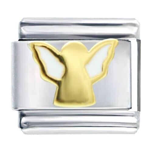 Wholesale Composable links bracelet Classic size 9mm high quality gold plated white wing angel Italian charm fit Zoppini brand