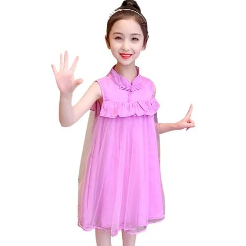 Big Girl Dress Mesh Dress For Girl Solid Color Ruffles Children Dresses Summer Girl Costume 6 8 10 12 14