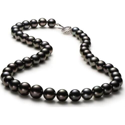 Free shipping stunning 11-12mm black red pearl necklace 18inch 925s