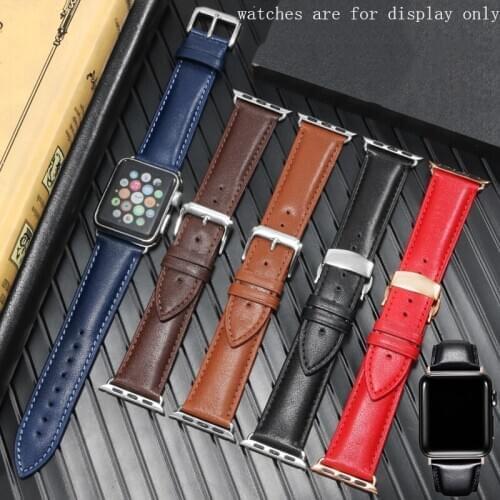 For iwatch 1/2/3/4/5s Genuine leather watchband 38mm 40mm 42mm 44mm black brown red blue wristband men and women bracelet