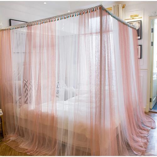 Pink Three Door Princess Mosquito Net Double Bed lace Curtains Sleeping Curtain Bed Canopy Net twin Full Queen King Size Net