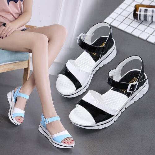 2020 Summer New Color Matching Thick Bottom Womens Sandals Mid-heeled Wedge Heel Casual Fashion Wild Lady Sandals Women Non-slip