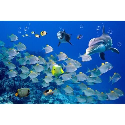 Happy Ocean Fish Dolphin 3D Ceiling Mural 3D Photo Wallpaper For Living Room Ceiling Decoration Mural Wallpaper