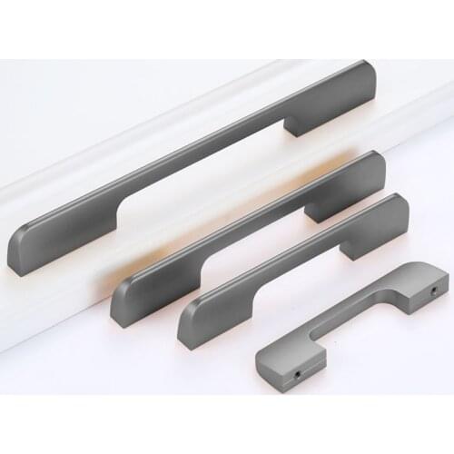 Gray Aluminum Furniture Handle Nordic Cabinet Handles Simple Morden Long Pull Bar For Wardrobe Drawer Knob Handles