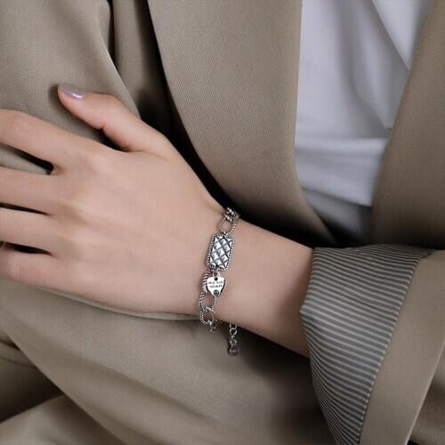 S925 Silver Bracelet for Women Korean Square Brand Simple Retro Bracelet Jewelry Wholesale