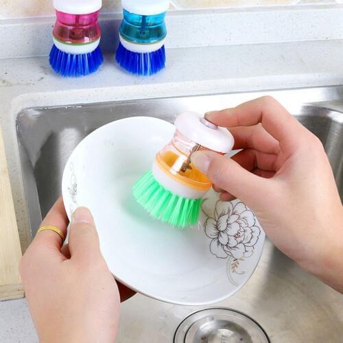 Plastic Cleaning Brush with Liquid Soap Dispenser for Kitchen Pot Dish Pan Brush Dirty Remover Cleaning Brush Washing Utensils