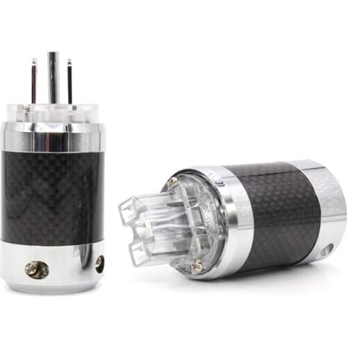 Pair Carbon Fiber Rhodium Plated US Power Plug Connector, IEC Audio Power socket Plug HIFI