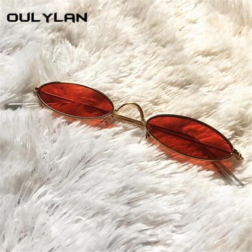 Oulylan Oval Sunglasses Women Men Brand Designer Vintage Small Sun Glasses Retro Red Yellow Lens Eyewear UV400
