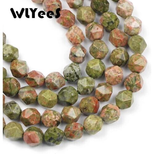 WLYeeS Big Faceted Unakite Natural Stone 8mm Spacer Loose beads for jewelry making women Bracelet DIY Earring accessories 15"