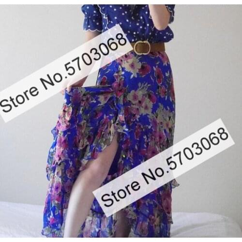 Elfstyle Ladies Floral Printing Wrap Style Long Skirt With Ties & Ruffle Detail & Lining