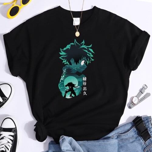 Anime My Hero Academia Midoriya Izuku Women Tee Shirts Harajuku Tops Oversized t-Shirt Classic Tees Summer Female Tees Shirts