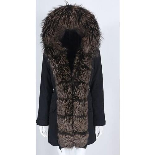 MENINA BONITA 2021 New Waterproof Parka Real Fur Coat Winter Jacket Women Natural Raccoon Fur Collar Hooded Detachable Outerwear