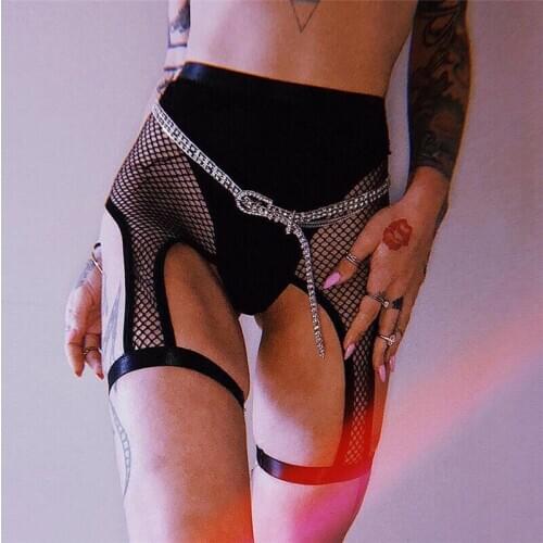 Womens Mesh Shorts Panties Knickers Suspenders Garter