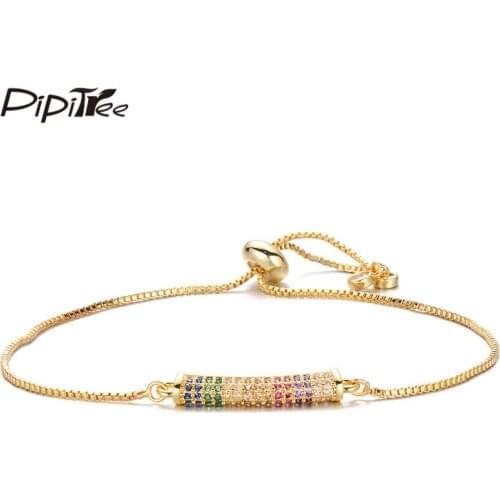 Pipitree Full Micro Paved Cubic Zirconia Crystal Bracelet for Women Slider Chain Long Stick Tube Charm Bracelets Jewelry Gift