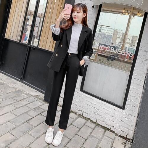 Autumn and winter suit womens slim small suit casual pants two-piece 2019 new thick temperament womens clothes matching sets