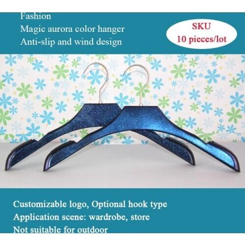 Free shipping 10pcs Garment hangers Household Wardrobe Storage Adult Blue Aurora Plastic clothes hanger for Fashion Lady clothes