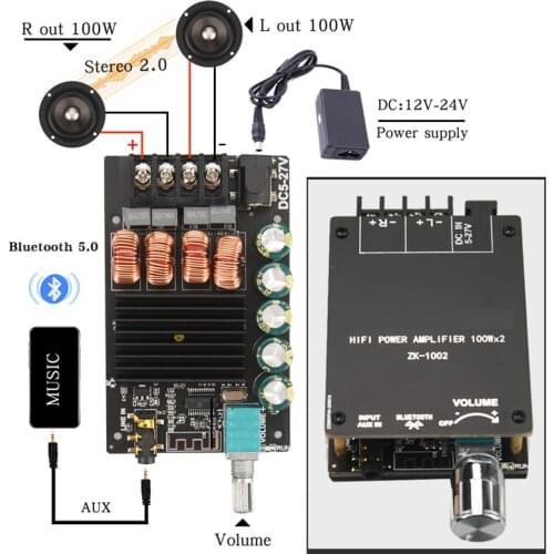 AEVYVKV Bluetooth 5.0 AUX TPA3116 Digital Power Amplifier board 2x 50W 2x100W speaker Stereo Audio AMP Module Home Music