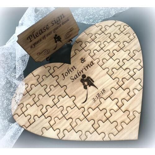 Custom Heart Shaped Wooden Puzzle Guest Book Alternative, Elegant Drop Box Alternative, Jigsaw wedding Guest Book