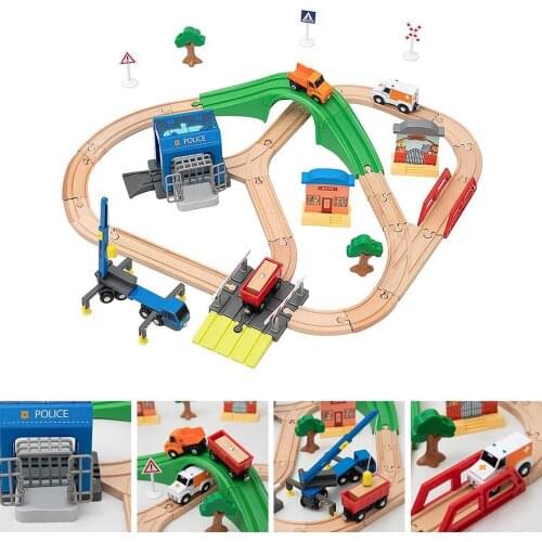 Kids Wooden Train Track Car Classic Toy Road Toys Educational Toys for 3+ Years Old