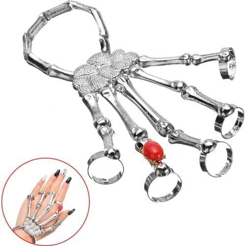 Gothic Punk Skull Skeleton Finger Bracelet Bangle For Women Vintage Men Exaggerated Skeleton Bone Hand Bracelet 2019