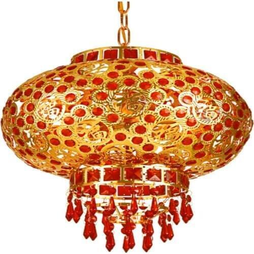 Chinese Style Lantern Balcony Chandelier Bright Red Wedding New Year Spring Festival Walking Lamp Led Rotating Lantern