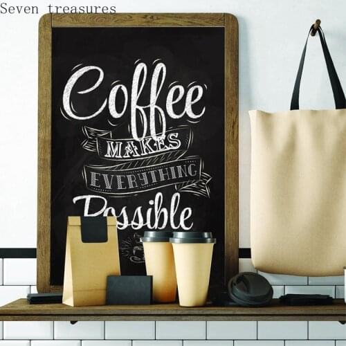 Coffee Funny Quote Print Cafe Wall Art Retro Poster Decor Chalk Blackboard Coffee Shop Wall Picture Style Art Canvas Painting