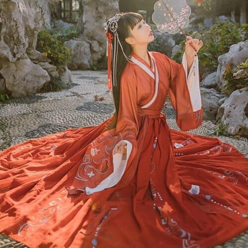 Ancient Costume Women Vintage Embroidery Jin Dynasty Fairy Hanfu Chinese Folk Dance Dress Elegant Princess Festival Outsuits