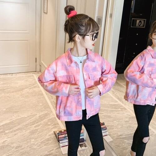Teen Girls Fashion Tie-Dye Jackets New Arrivals Korean Casual Style Pink Color Outerwear School Kids Spring Autumn Coats 4-14Yrs