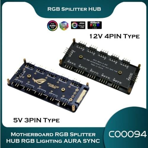 Motherboard RGB Splitter HUB RGB Lighting AURA SYNC 12V 4PIN or 5V 3Pin(SATA Power Supply) Optional Support MOBO