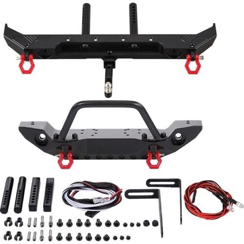 Metal Front and Rear Bumper with LED Lights For 1/10 RC Crawler Car Axial SCX10 III AXI03007 Upgrade Parts