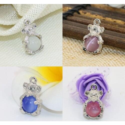 Fashion 4 colors lovely mouse shape silver-color spacers accessories beads 5pcs inlay round cat eyes ball jewelry 14*23mm B2568