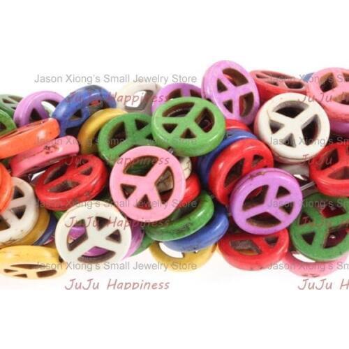 Fashion 1Strand 15MM Mix Colors Howlite stone Peace Sign Symbol Beads tb1122