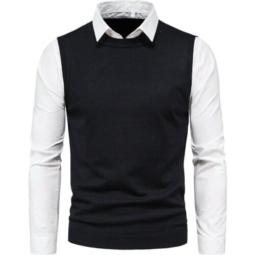Mens Sweater White Lapel Shirt Vest Fake Two Pieces Sweaters