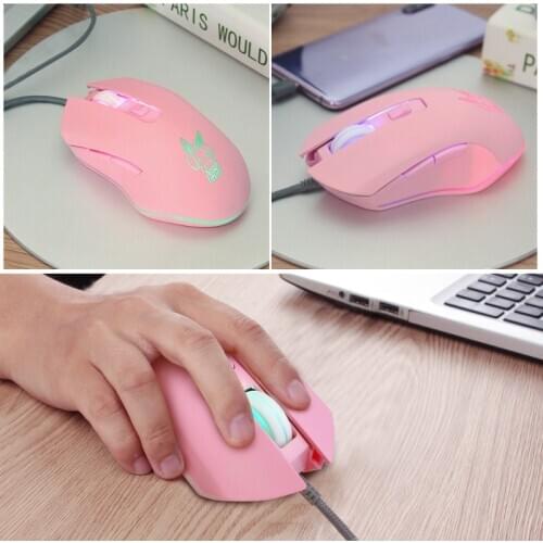 Universal Cute Pink Rabbit USB Mouse with LED Backlight 2400DPI Wired Gaming Mouse for Laptop PC Notebook Computer