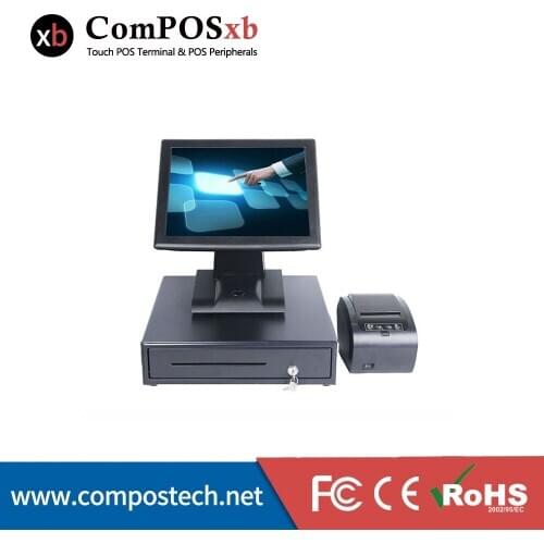 Durable Quality Single POS Black Color TFT LCD Resistive Touch Cash Register With 80mm Printer And Cash Drawer