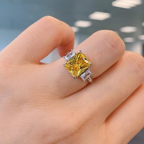 2020 New Arrival 100% 925 Sterling Silver Citrine Created Moissanite Gemstone Womens Diamond Ring Anniversary Gift Jewelry