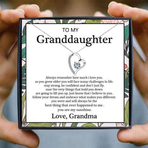 Granddaughter Heart Pendant Necklace from Grandma Crystal Necklace Women Birthday Wedding Jewelry Gifts Christmas Necklace Girl
