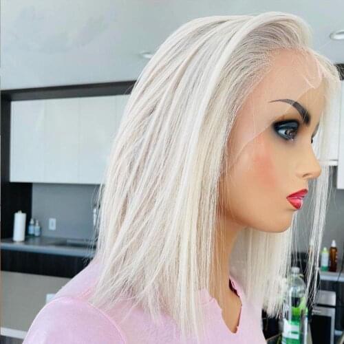 Short Bob Wigs Silky Straight Bob Lace Front Wigs Platinum Blonde with Baby Hair Synthetic Heat Resistant Fiber Hair for Women