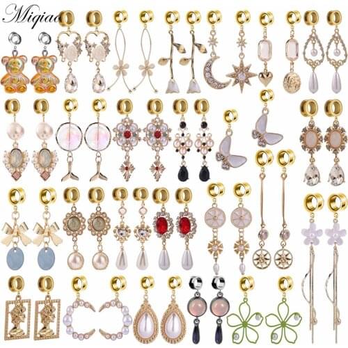 Miqiao 2pcs Fashion Personality Long Rose Flower Bear Petal Pendant Ear Expansion Body Piercing Jewelry