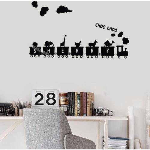 Train Rail Subway Animals Wall Sticker Personalized Custom Name Vinyl Decal Childrens room Baby nursery Home Decor mural EA869