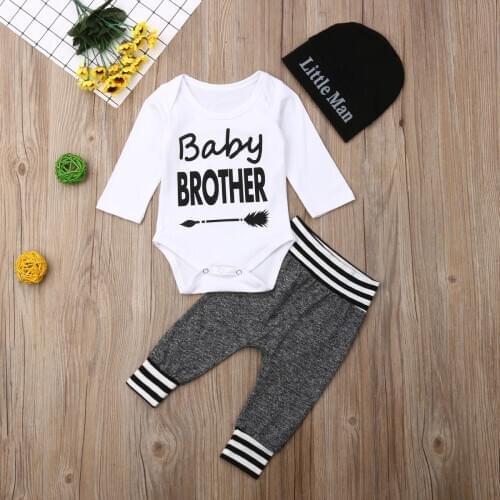 Pudcoco Newborn Baby Boy Clothes Letter Print Long Sleeve Romper Tops Long Pants Hat 3Pcs Outfits Cotton Clothes Autumn